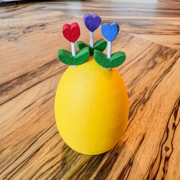 1980s Vintage Dept 56 Wooden Easter Eggs w Tulips-Set of 6-Original Box-Spring - Picture 9 of 10